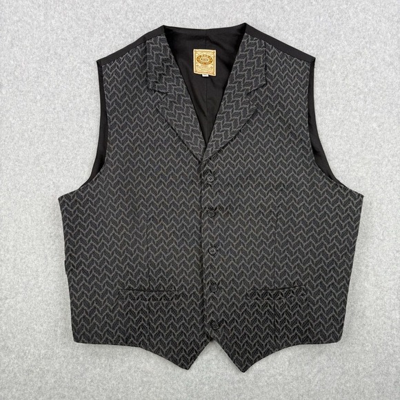 Vintage‎ Wahmaker Vest Mens XL Black Geometric Frontier Western Made In USA - Picture 1 of 8